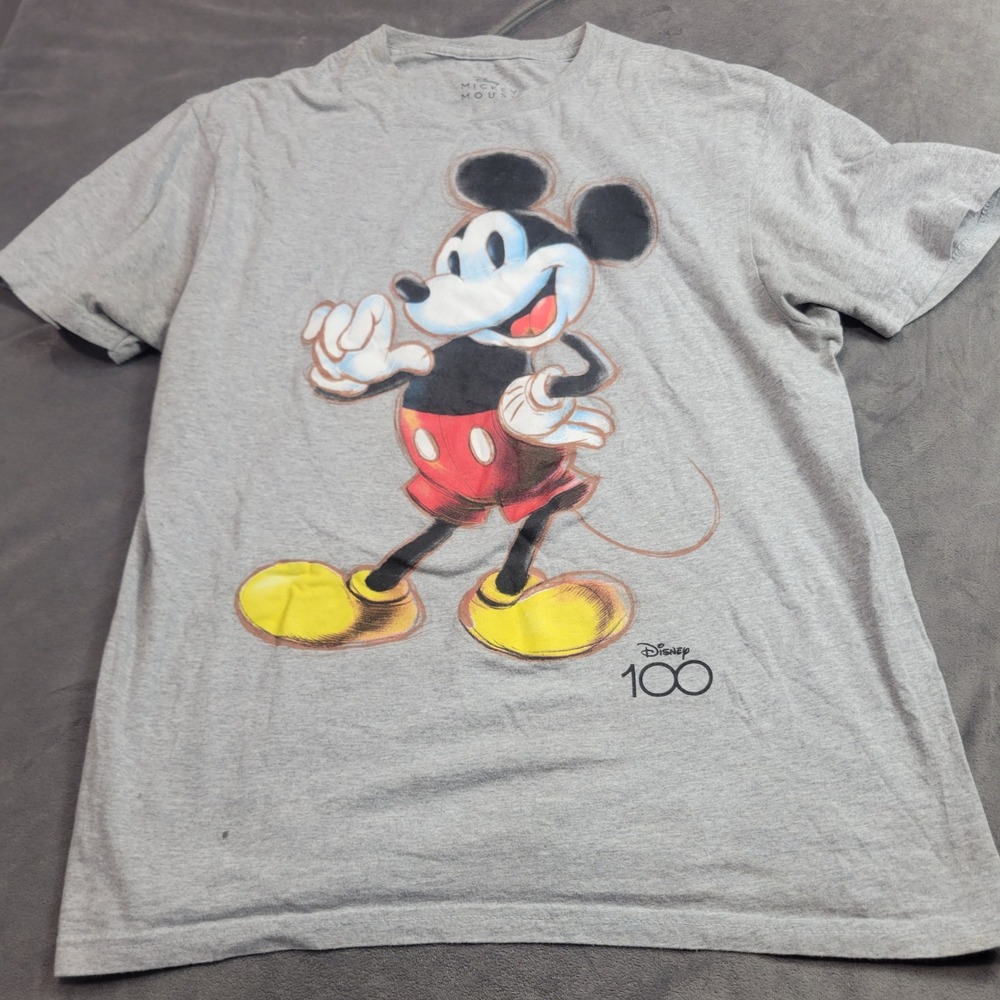 Disney 100 Mickey Mouse Graphic T-Shirt Mens Medium Grey Mad Engine WMT3333
